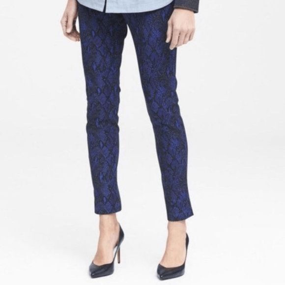 Banana Republic Pants - Banana Republic Women's Blue and Black Snake Print Sloan pants Size 4P